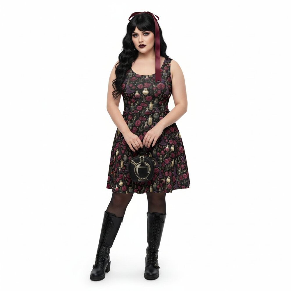 Gothic Witchy Whimsigoth Rose Fit & Flare Dress - Picture 8 of 14